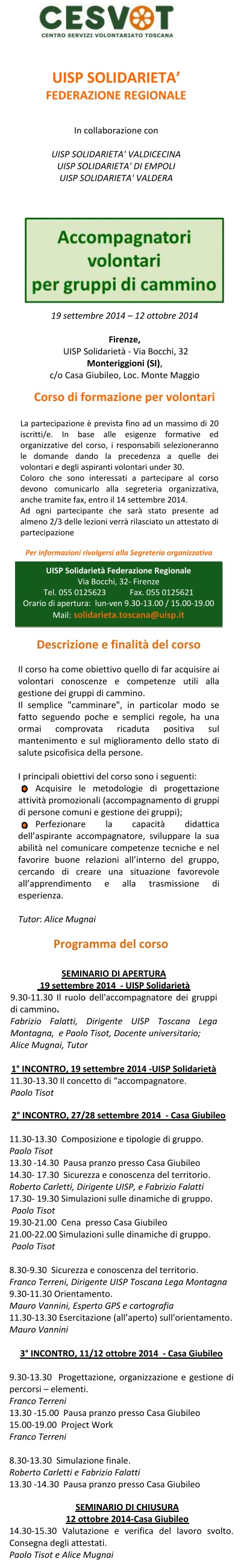 Corso di formazione accompagnatori volontari di gruppi di cammino