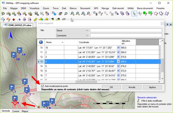 autolocalizzazione waypoint su okmap