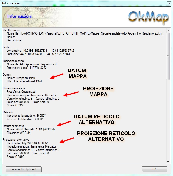 Informazioni su mappa e reticolo