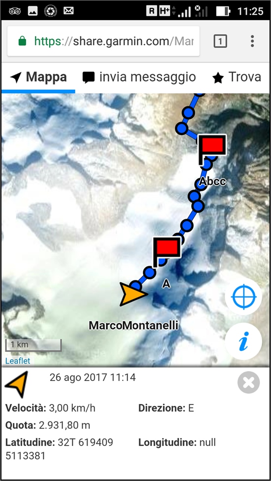 inreach, richiesta della posizione